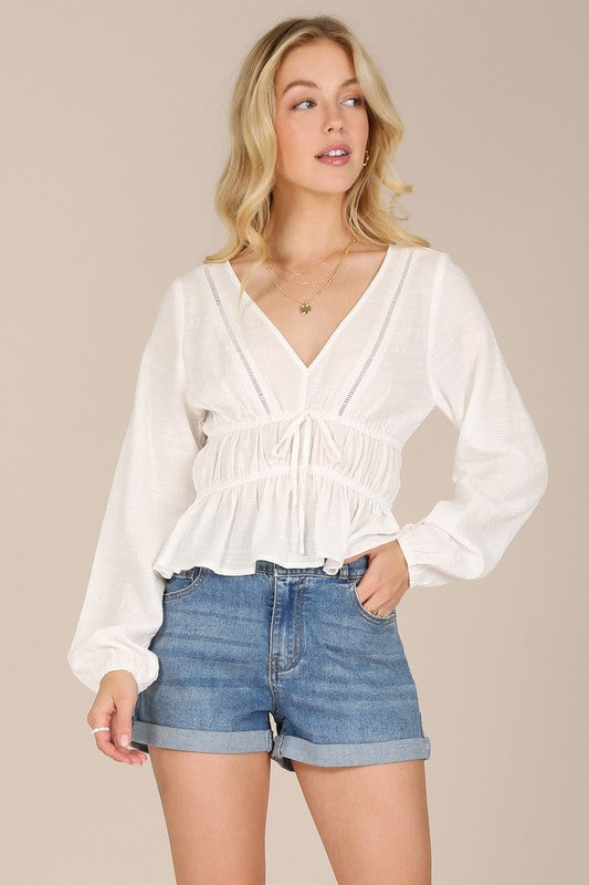 White Long-sleeved Sheer Lace Top - steven wick