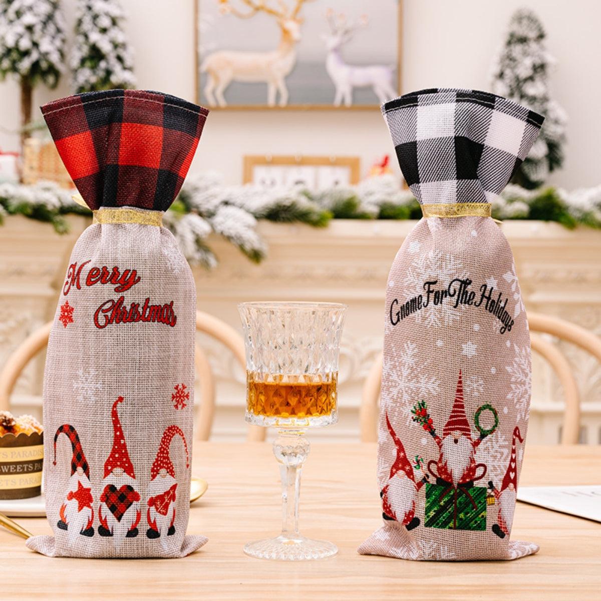 2-Piece Christmas Plaid Wine Bottle Covers - steven wick