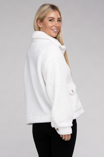 Cozy Sherpa Button-Front Jacket - steven wick