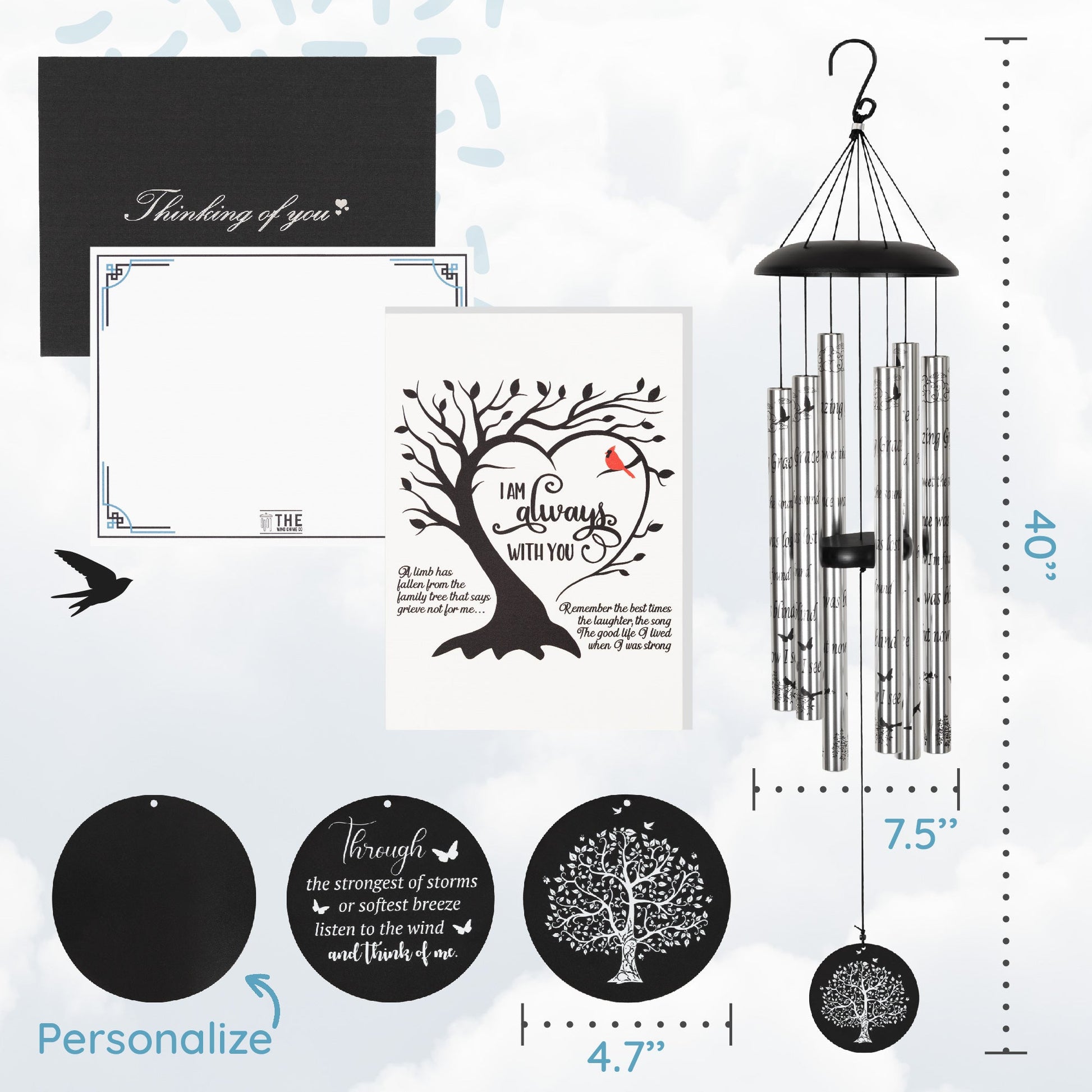 Gift Bundle - Serenity Memorial Wind Chimes, Thoughtful Gift For Special Occasions or Reflections Amazing Grace Scripture 40&quot; - steven wick