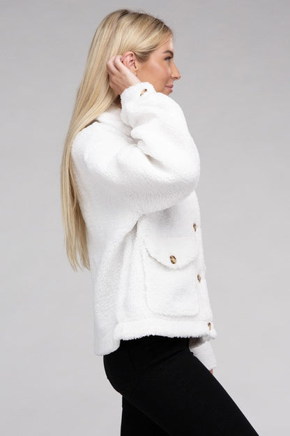 Cozy Sherpa Button-Front Jacket - steven wick