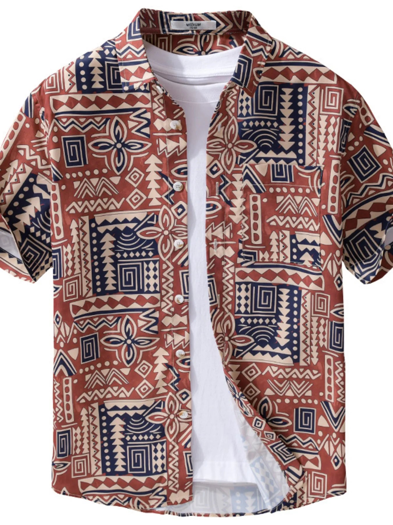 Men's Plus Size Printed Button Up Short Sleeve Shirt - steven wick