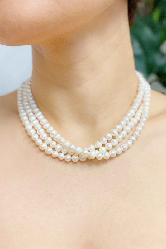 Three Strands Freshwater Pearl Necklace - steven wick