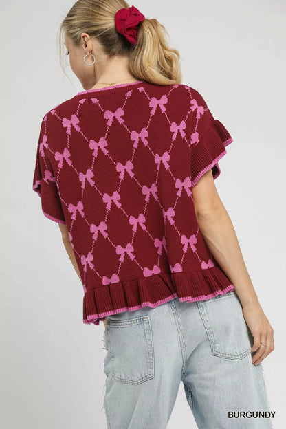 Bow Knit Ruffle Sleeve Sweater - steven wick