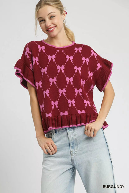 Bow Knit Ruffle Sleeve Sweater - steven wick