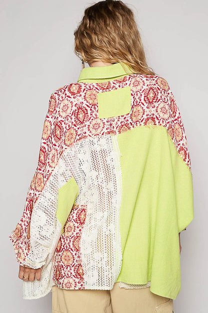Thermal and Crochet Lace Mix Shirt with Floral Pattern - steven wick
