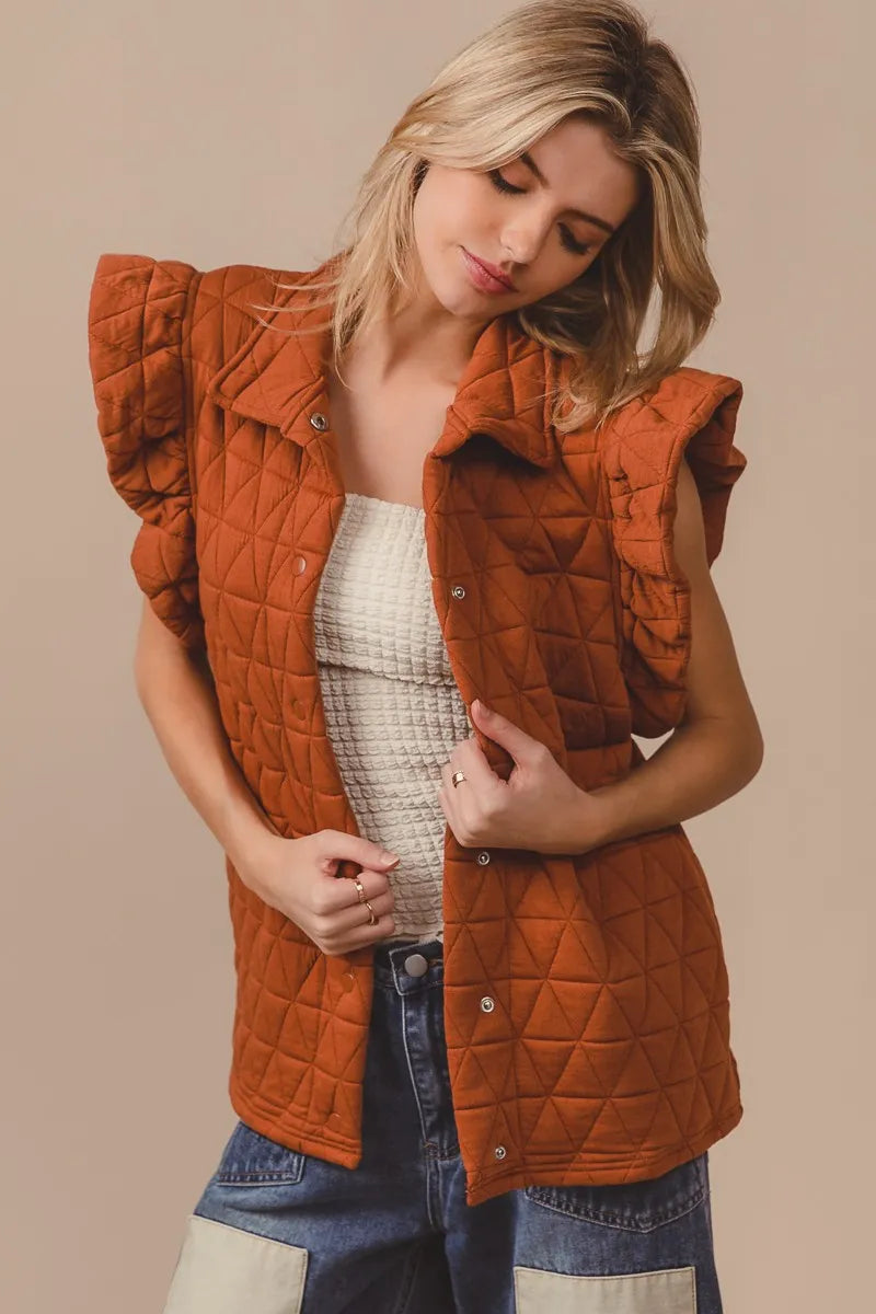 Quilting Knit Ruffle Sleeve Vest - steven wick