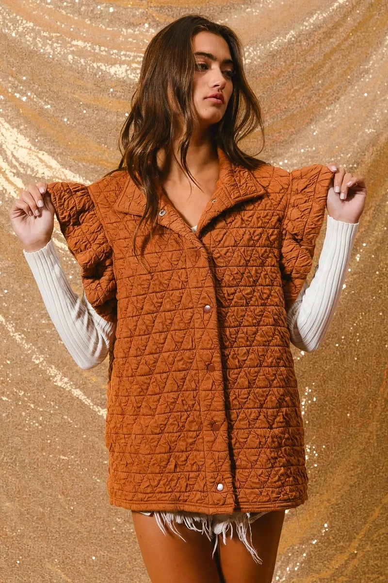 Quilting Knit Ruffle Sleeve Vest - steven wick