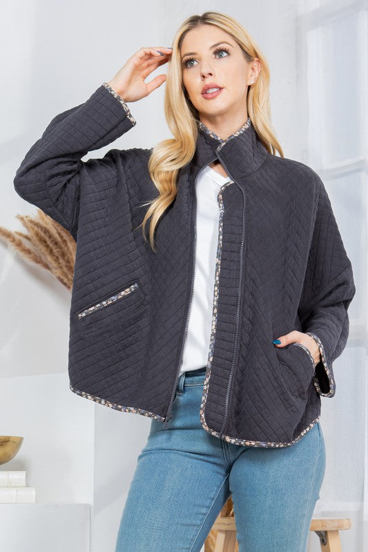Long-Sleeved Lightweight Quilt Jacket with Pockets