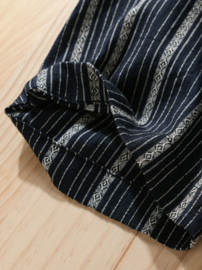 Men's Plus Size Striped Button Up Short Sleeve Shirt - steven wick