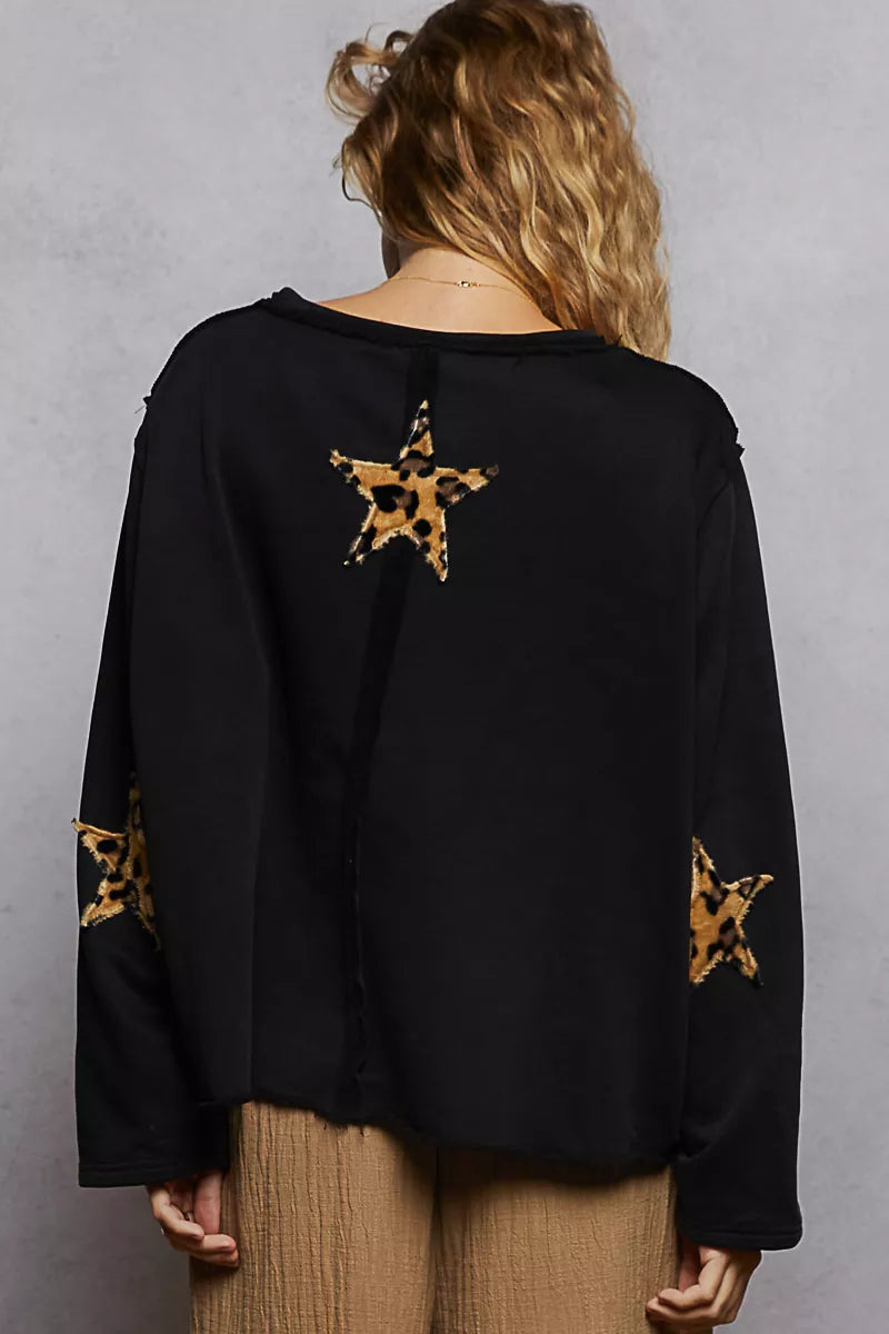Round Neck Long Sleeve French Terry Sweatshirt with USA Letter Animal Patch - steven wick