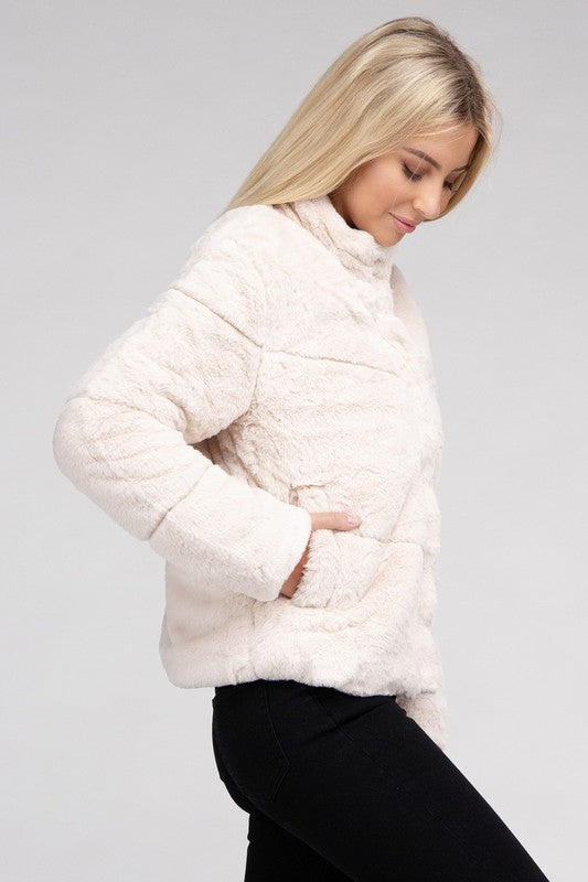 Fluffy Zip-Up Sweater Jacket - steven wick