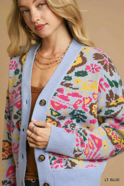 Floral Knit Button-Up Cardigan - steven wick
