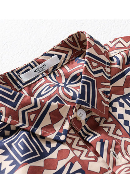 Men's Plus Size Printed Button Up Short Sleeve Shirt - steven wick