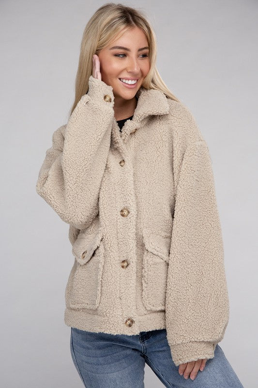 Cozy Sherpa Button-Front Jacket - steven wick