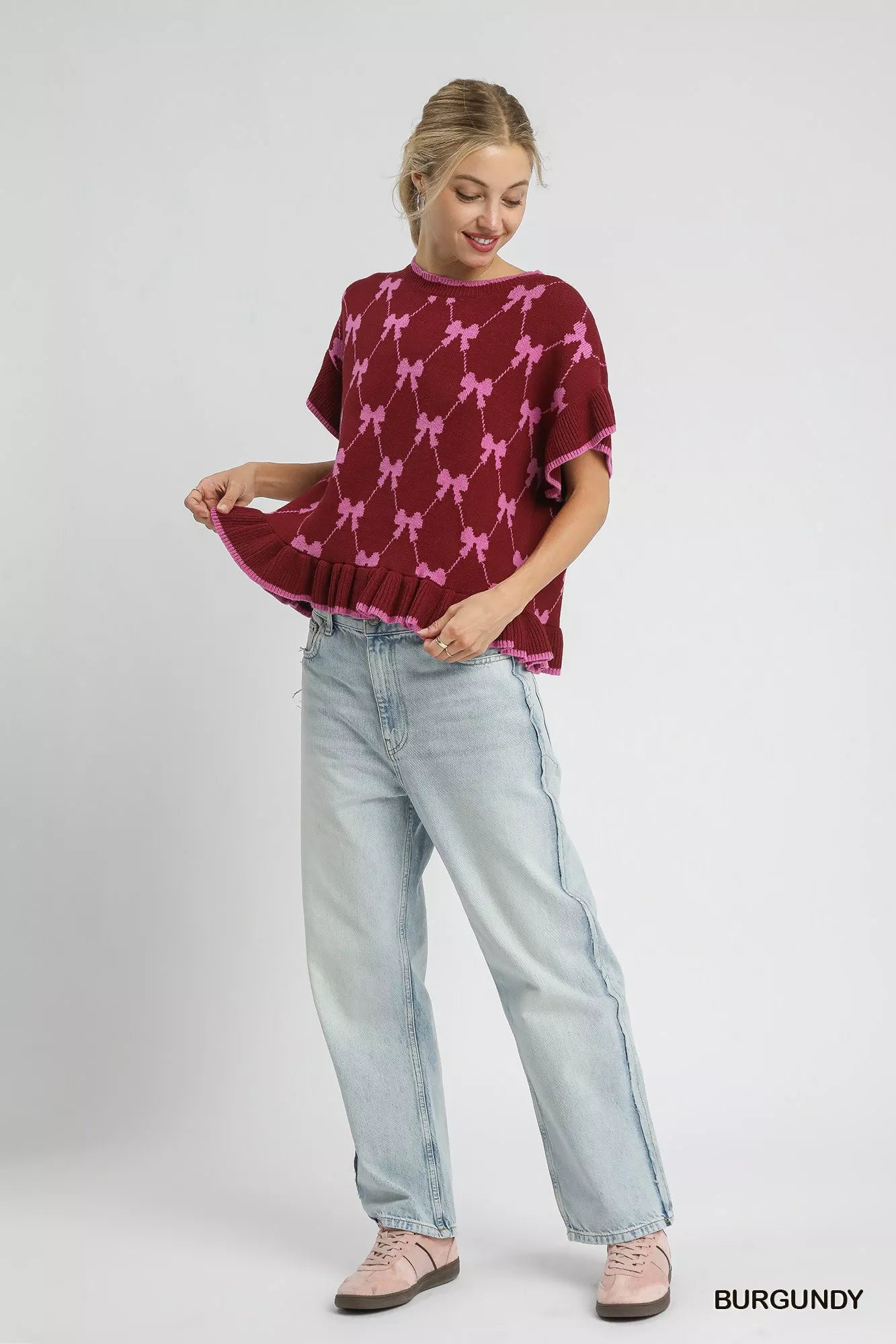 Bow Knit Ruffle Sleeve Sweater - steven wick