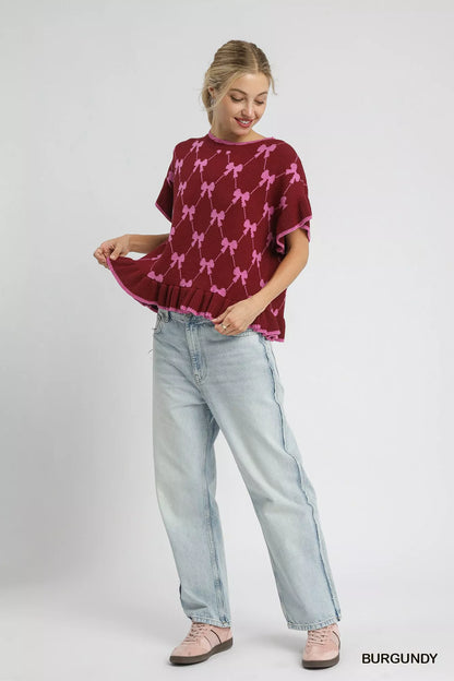 Bow Knit Ruffle Sleeve Sweater - steven wick