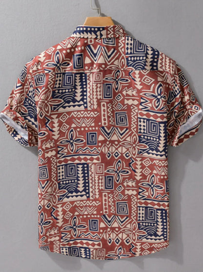 Men's Plus Size Printed Button Up Short Sleeve Shirt - steven wick