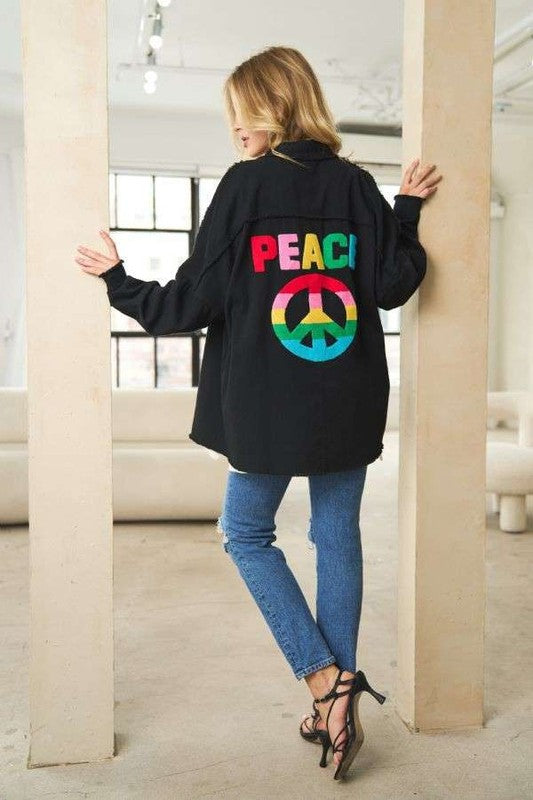 Multi Color Lettering Peace Symbol Button Up Shirt - steven wick