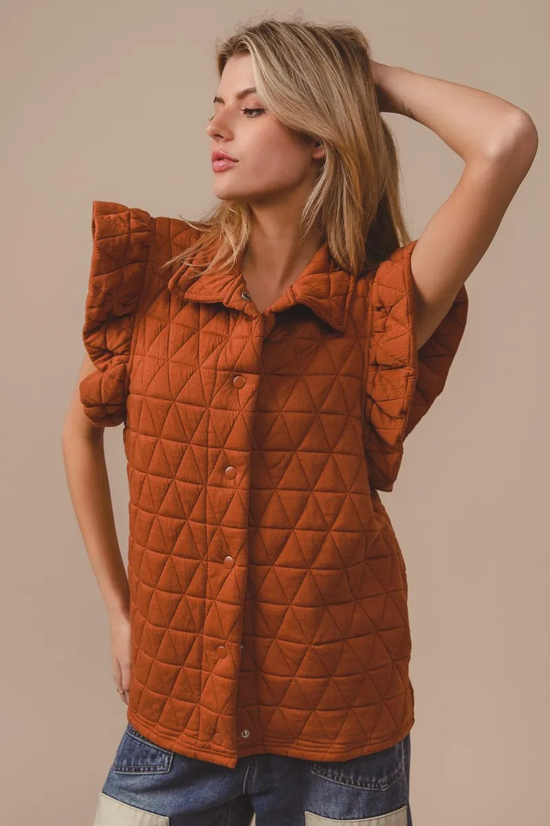 Quilting Knit Ruffle Sleeve Vest - steven wick