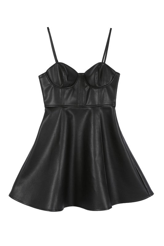 Black Vegan Leather Bustier Mini Dress - steven wick