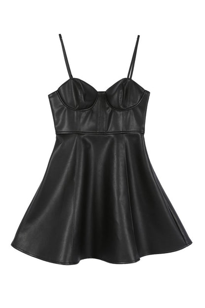 Black Vegan Leather Bustier Mini Dress