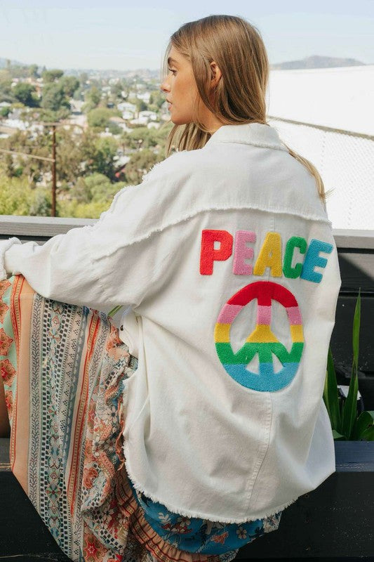 Multi Color Lettering Peace Symbol Button Up Shirt - steven wick