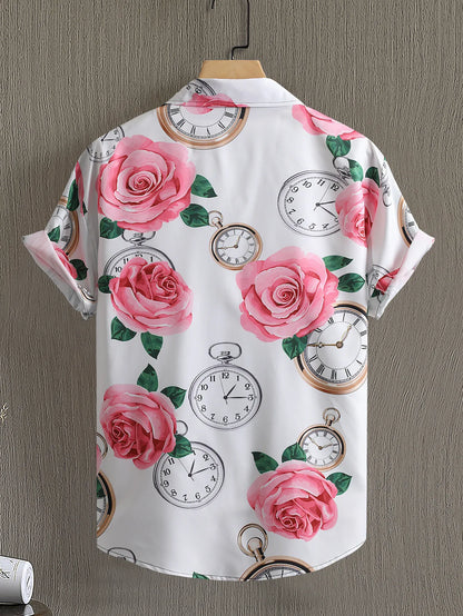 Men's Printed Button Up Short Sleeve Shirt - steven wick