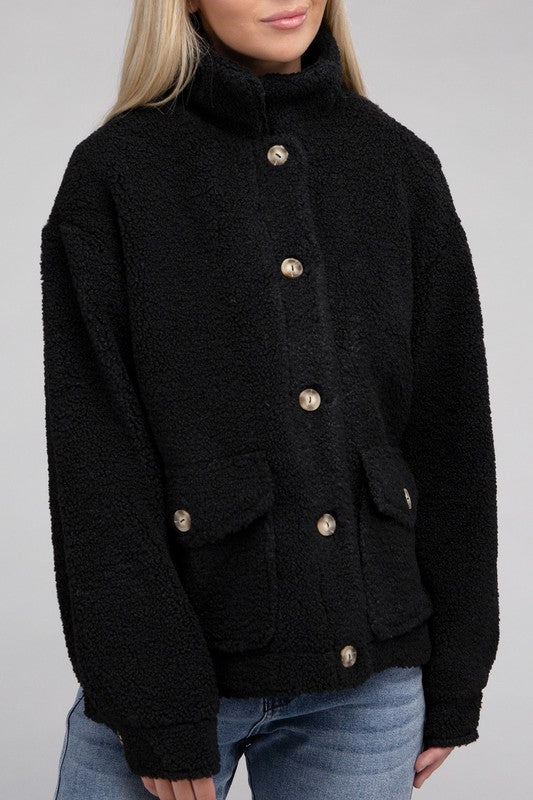 Cozy Sherpa Button-Front Jacket - steven wick