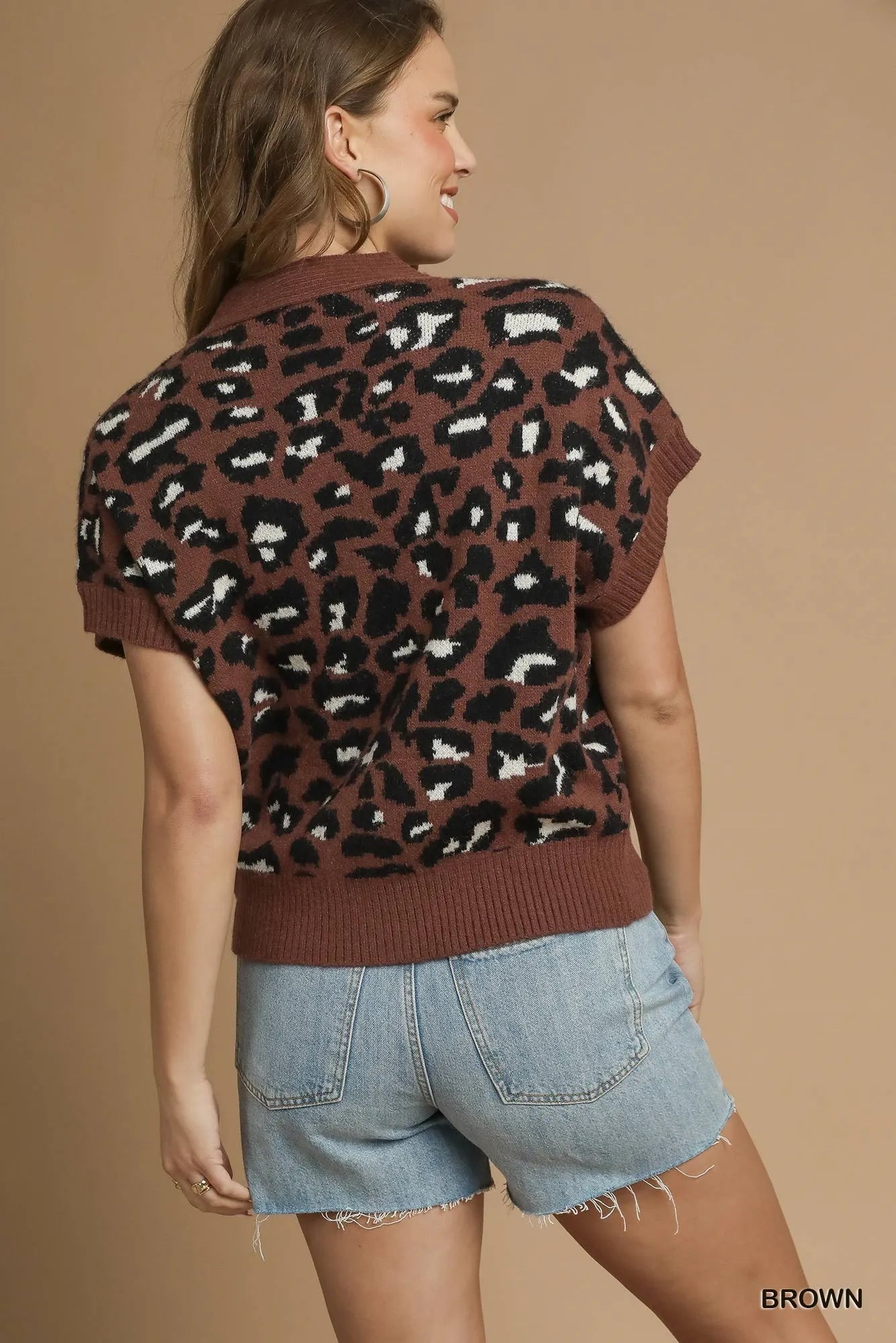Button Down Short Sleeve Leopard Cardigan - steven wick