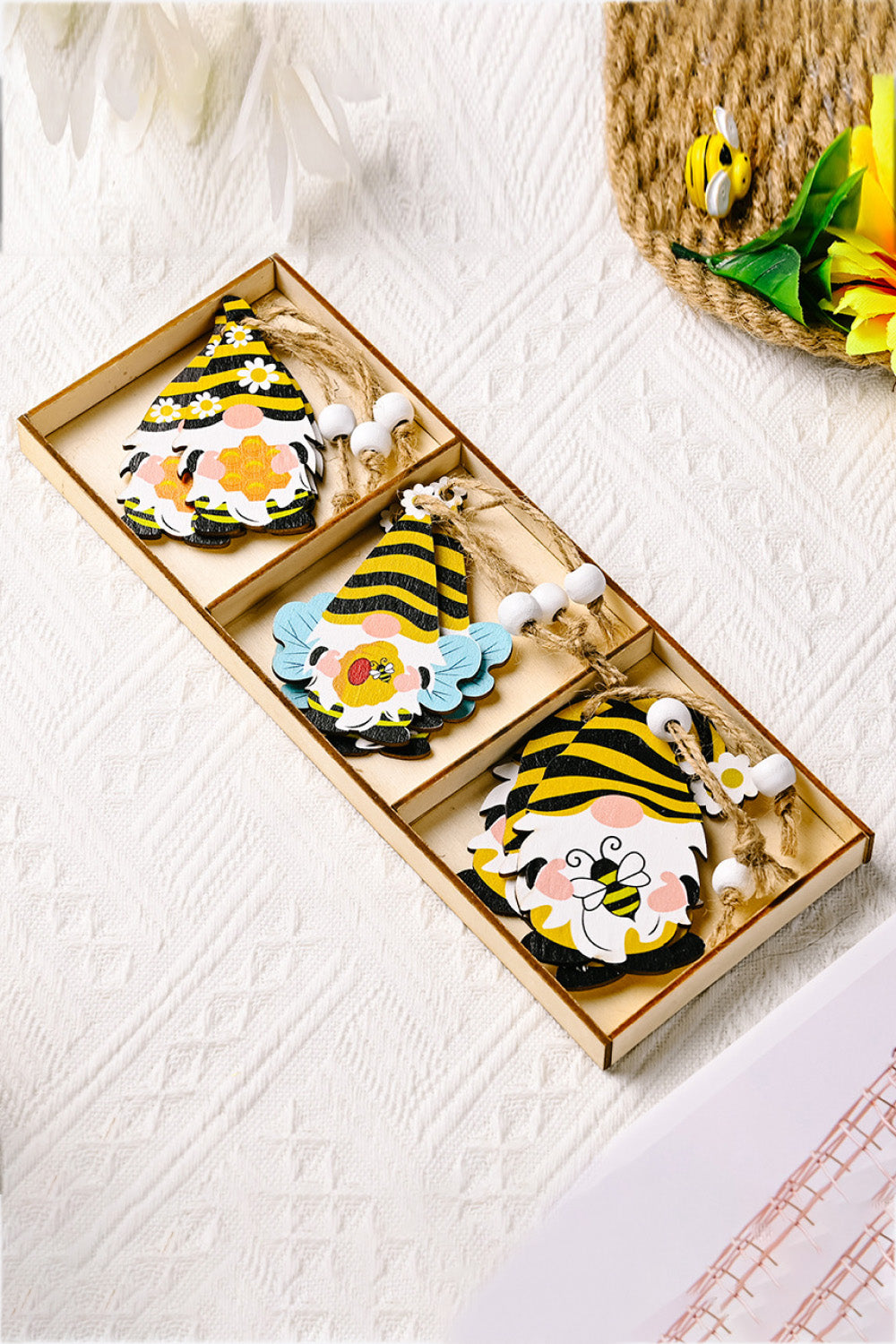 3-Pack Bee Wood Gnome Ornaments - steven wick