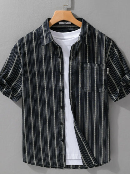 Men's Plus Size Striped Button Up Short Sleeve Shirt - steven wick