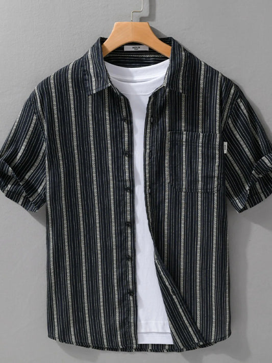 Men's Plus Size Striped Button Up Short Sleeve Shirt - steven wick