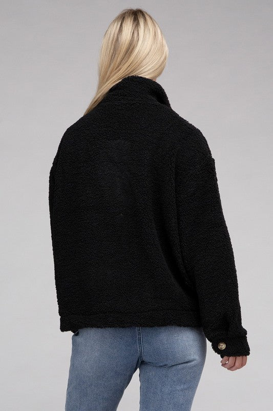 Cozy Sherpa Button-Front Jacket - steven wick