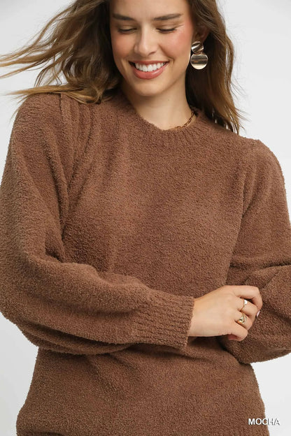Umgee Textured Long Sleeve Sweater with Ribbed Trim - steven wick