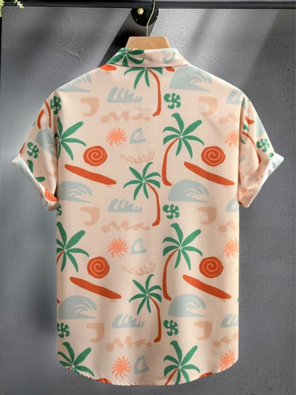 Men's Printed Button Up Short Sleeve Shirt - steven wick