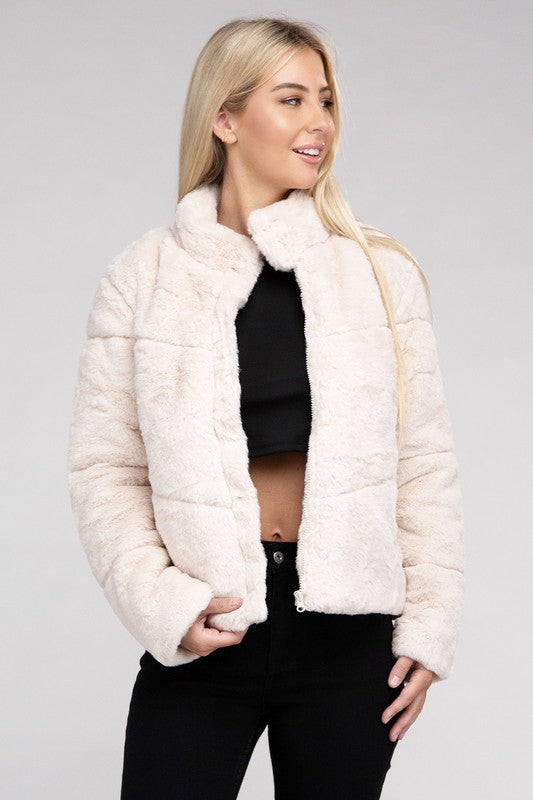 Fluffy Zip-Up Sweater Jacket - steven wick