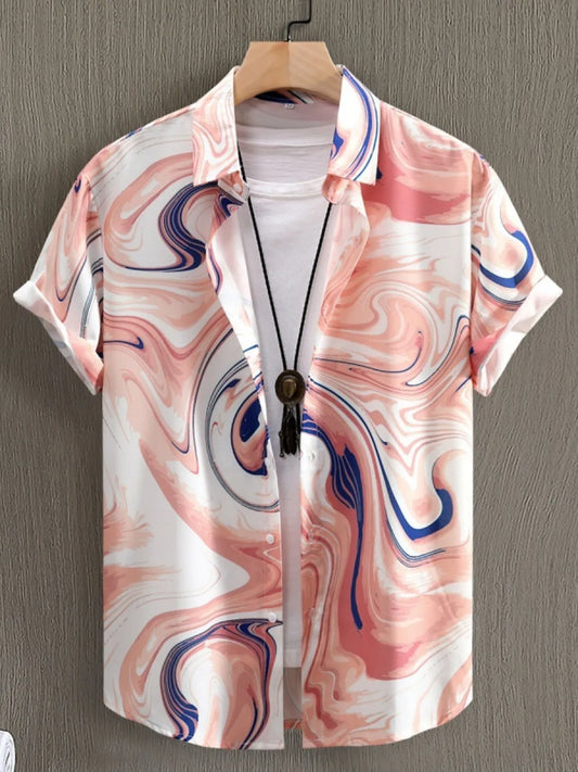 Men's Printed Button Up Short Sleeve Shirt - steven wick