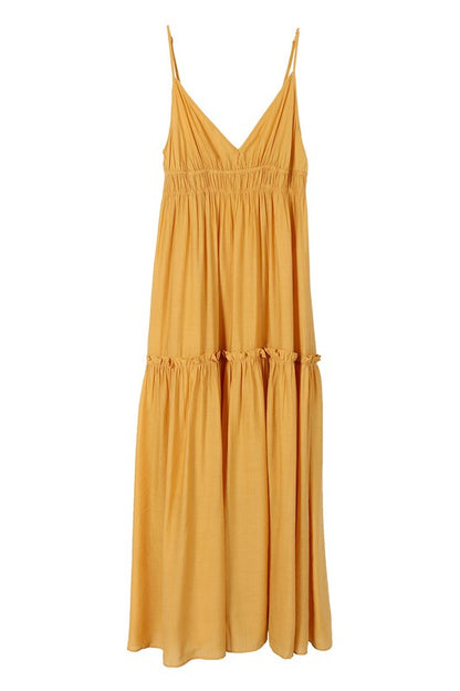 Low Cut Mustard Spaghetti Strap Maxi Tank Dress - steven wick