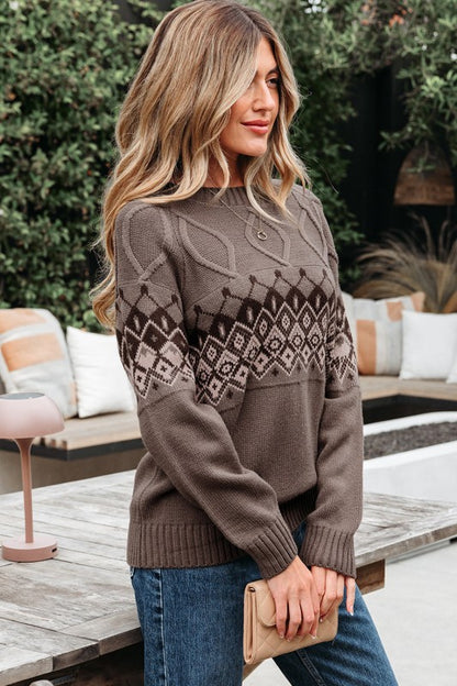 Alana Western Geometric Patterned Crew Neck Knit - steven wick