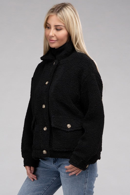 Cozy Sherpa Button-Front Jacket - steven wick