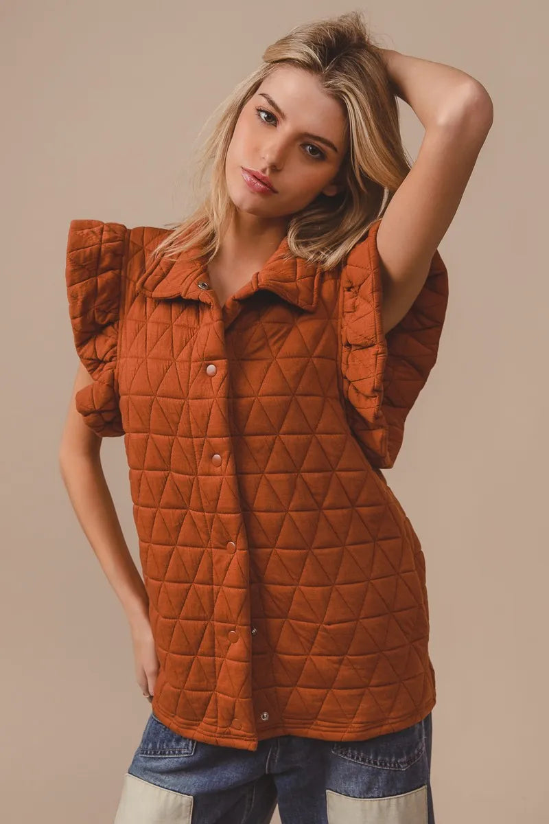 Quilting Knit Ruffle Sleeve Vest - steven wick