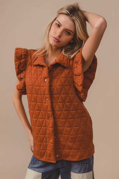 Quilting Knit Ruffle Sleeve Vest - steven wick