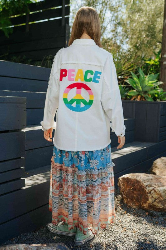 Multi Color Lettering Peace Symbol Button Up Shirt - steven wick