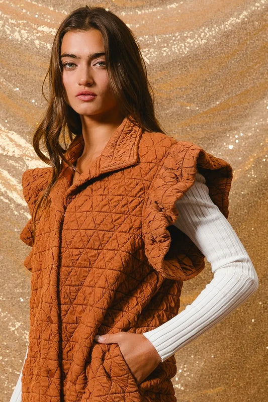 Quilting Knit Ruffle Sleeve Vest - steven wick