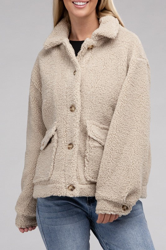 Cozy Sherpa Button-Front Jacket - steven wick