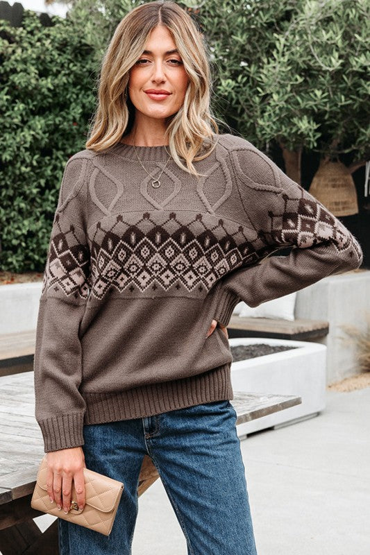 Alana Western Geometric Patterned Crew Neck Knit - steven wick