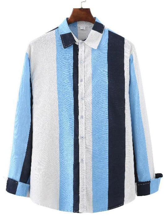 Men's Plus Size Striped Button Up Long Sleeve&middot; Shirt - steven wick