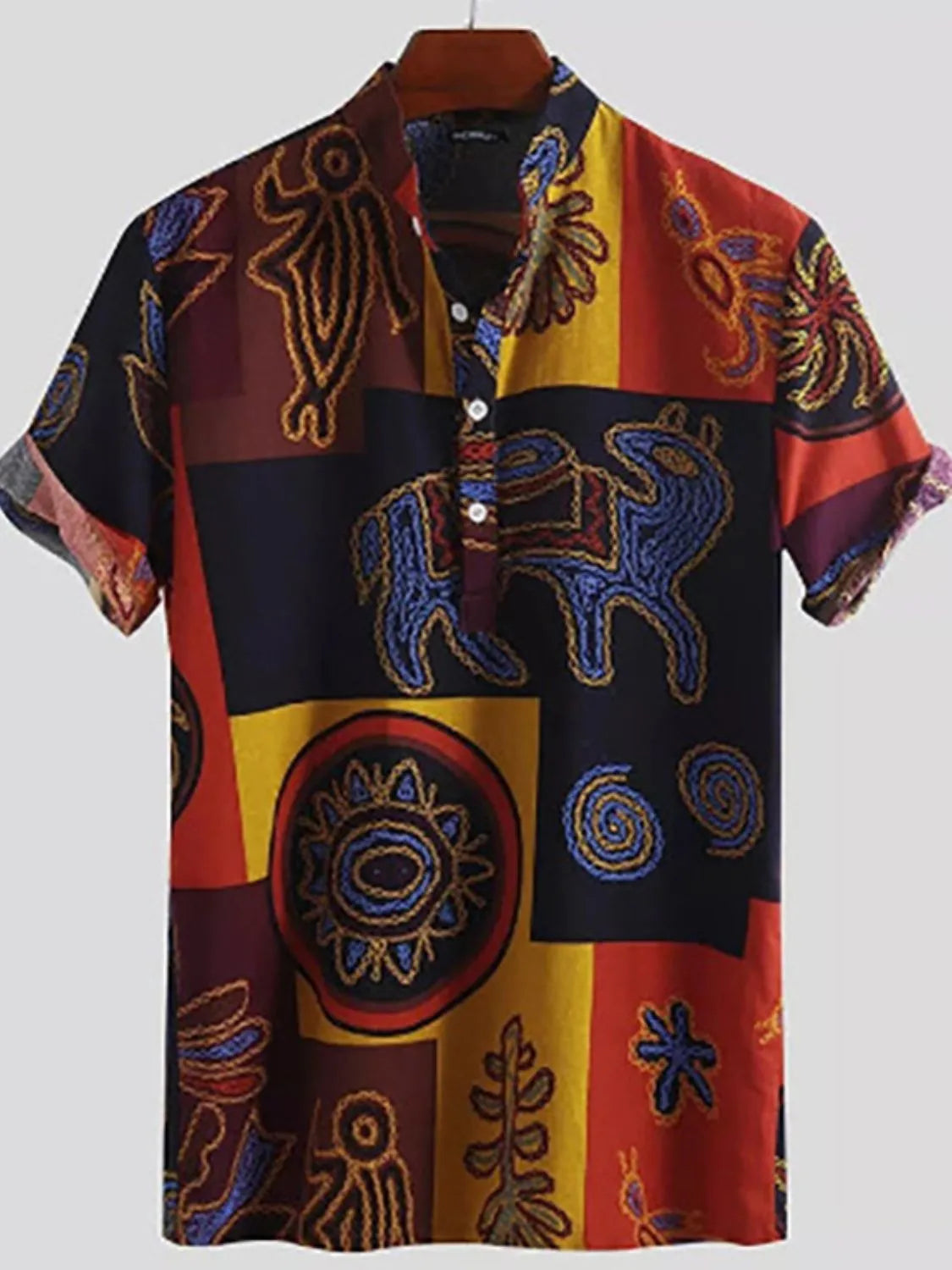 Men's Full Size Ethnic Print Short Sleeve Shirt Plus Size - steven wick