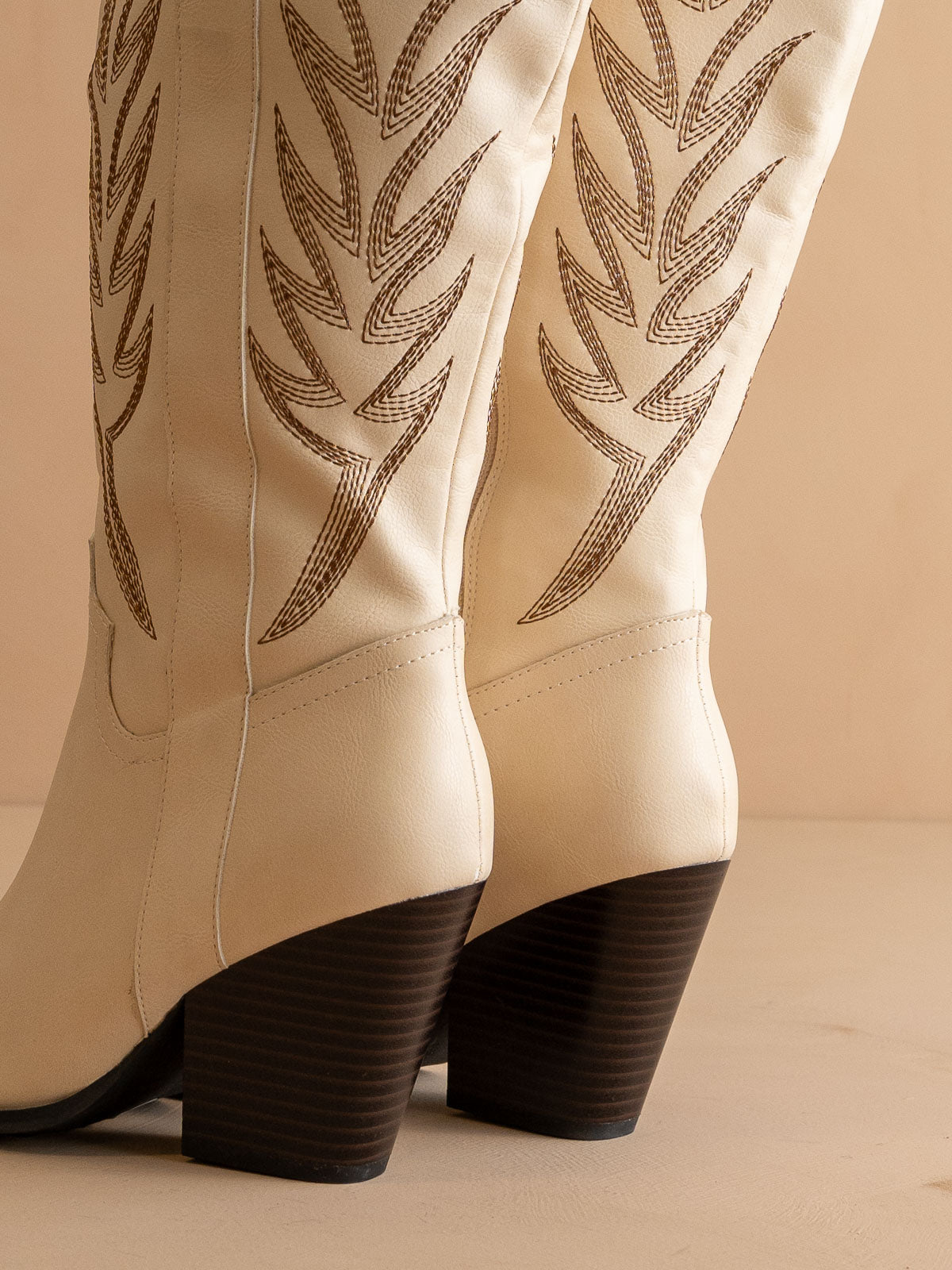 The Bronco | Off WhiteKnee High Embroidered Cowboy Boot - steven wick
